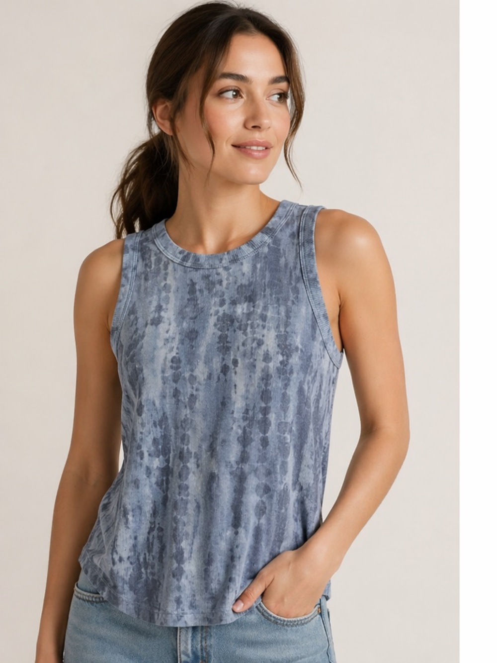 Old Navy Active Blue Tie-Dye Ribbed Tank Top | Flowy Relaxed Fit Casual Summer